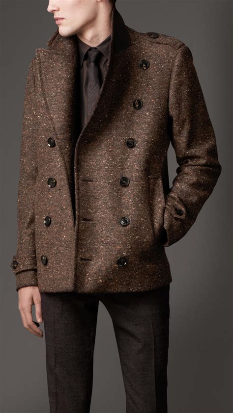 burberry pea coat brown|burberry pea coats men.